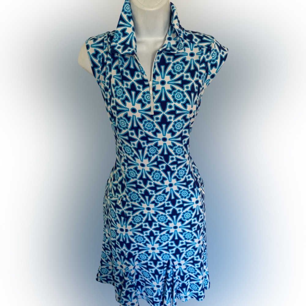 IBKUL UPF50 Blue and White Dress - M blue white , nylon spandex ,